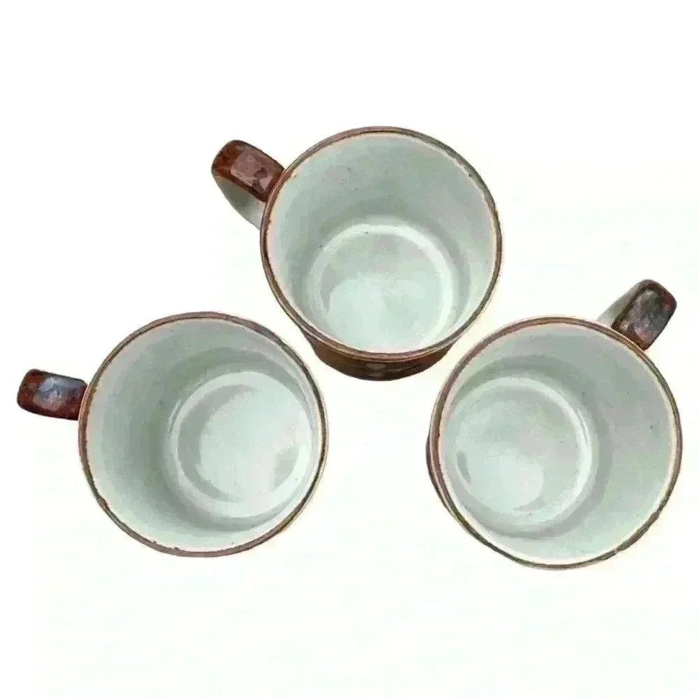 Set of 3 vintage carved cobalt blue stoneware mugs with floral motif - Picture 6 of 15